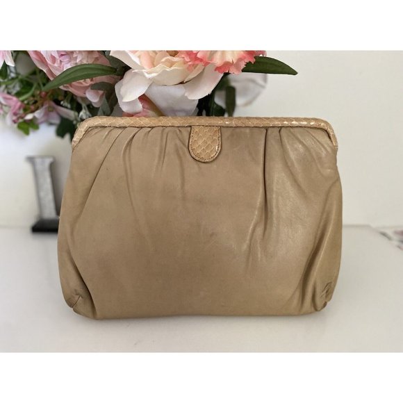 Vintage‎ Tan Morris Moskowitz Leather Reptile Convertible Clutch Crossbody Bag - Picture 8 of 12